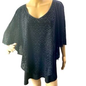 Shannon Ford New York Black Burnout Velvet Beaded Tassels Shawl Poncho Size 3X